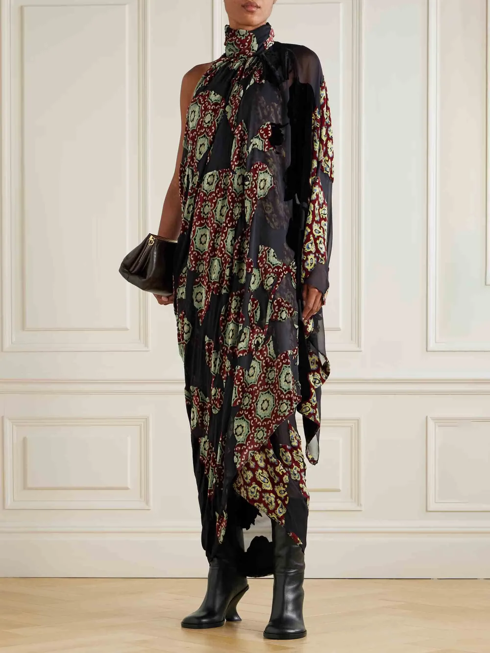 Halterneck Pleated Print Maxi Dress