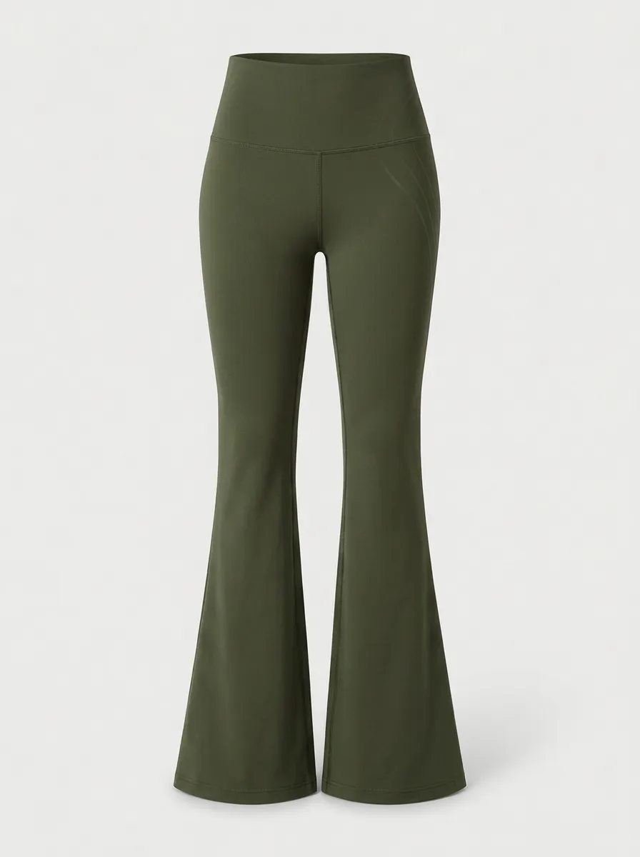 Women's Yoga Fitness Olive Green High-Waisted Flared Printed Leggings