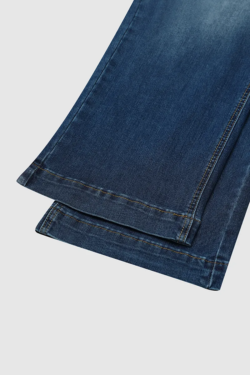 Pocket Detail Wide Leg Mid Waist Jeans Without Belt