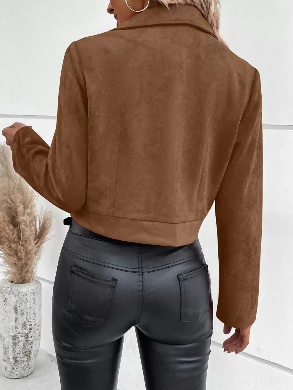 Suede Moto Jacket With Zip Detail