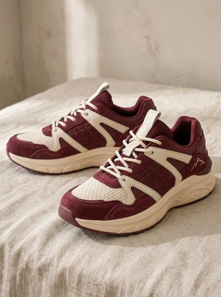 Women's Mountain Hiking Maroon Beige Printed Sneakers