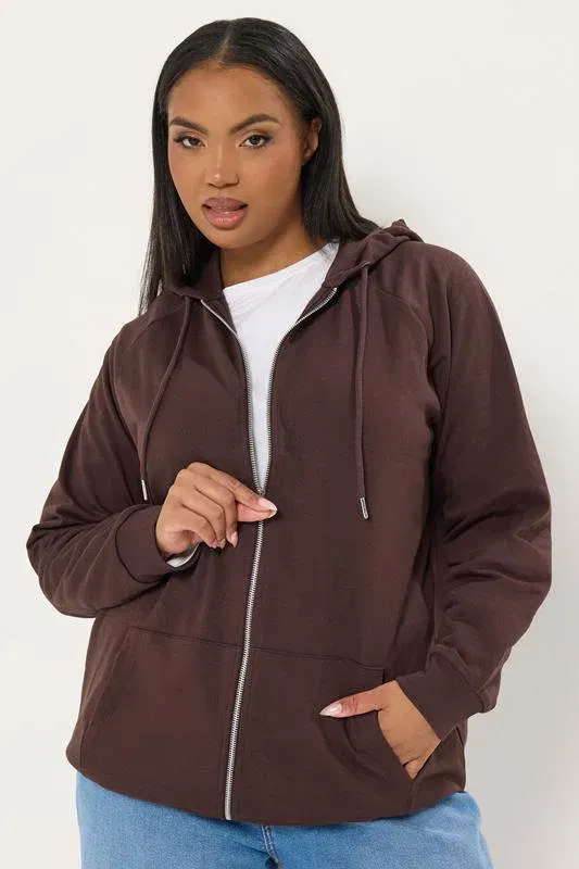Chocolate Brown Zip Through Hoodie