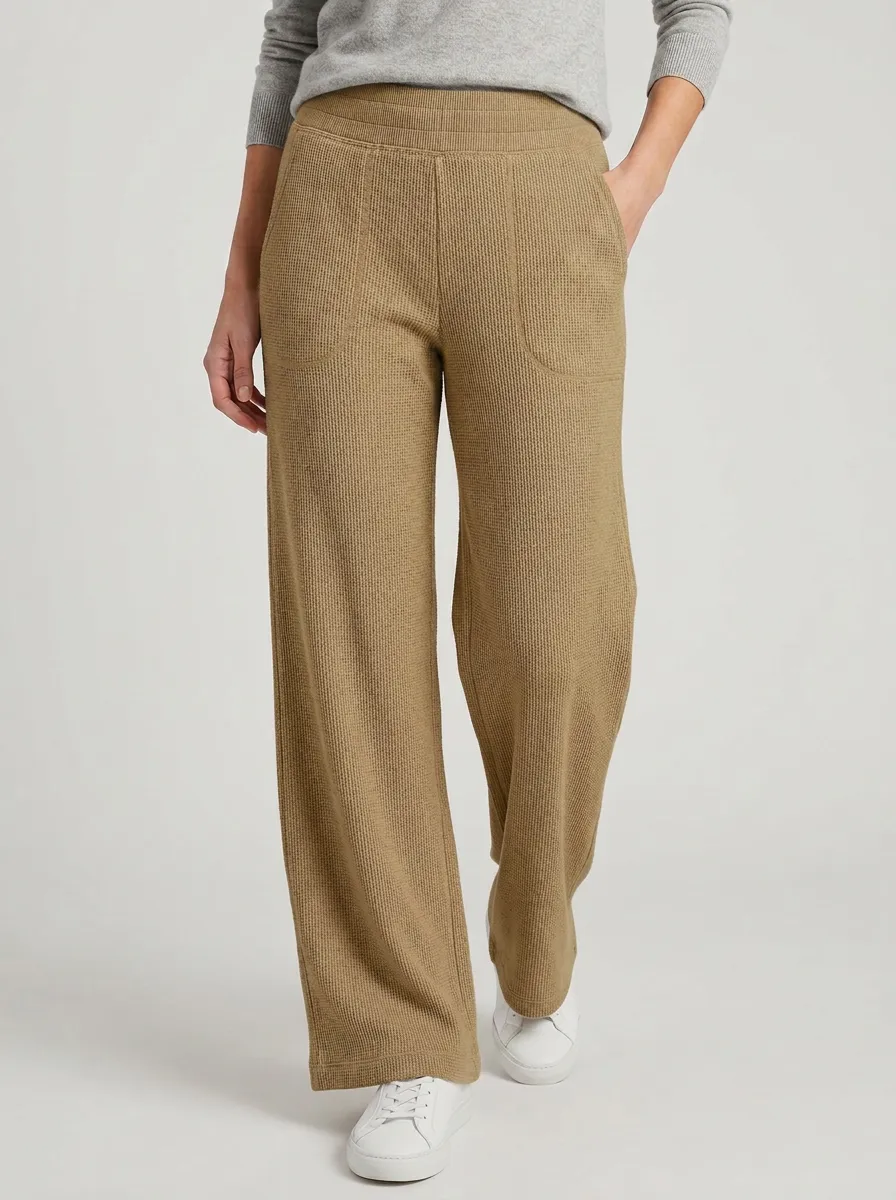 Women's Casual Lounge Waffle Knit Wide Leg Pants