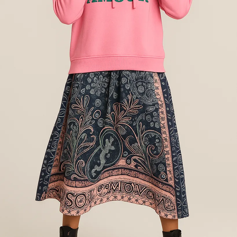 Ornament Print Midi Skirt