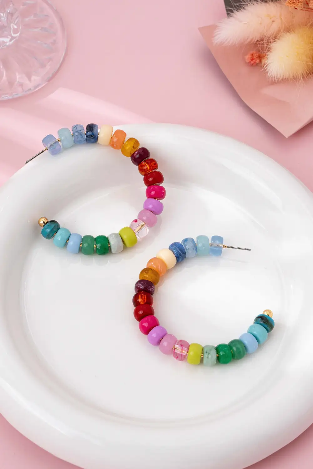 Multi Color Beaded Hoop arrings
