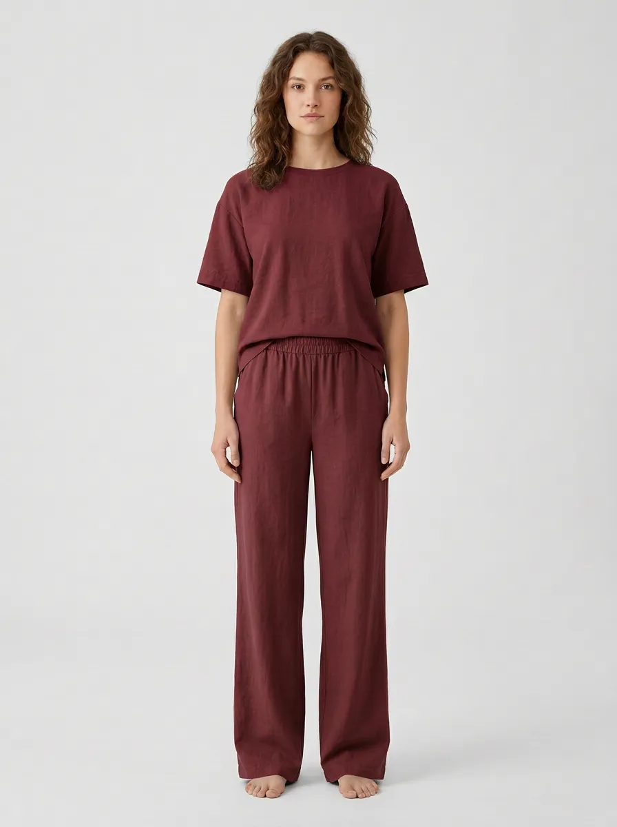 Women's Relaxed Drop-Shoulder Top And Straight-Leg Trouser Lounge Set