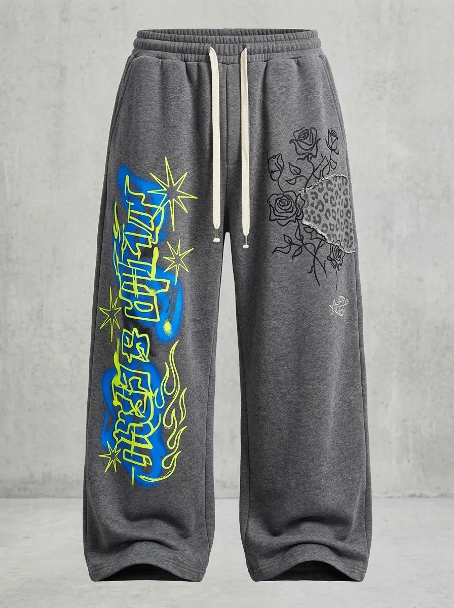 Unisex Streetwear Graffiti Rose Leopard Sweatpants