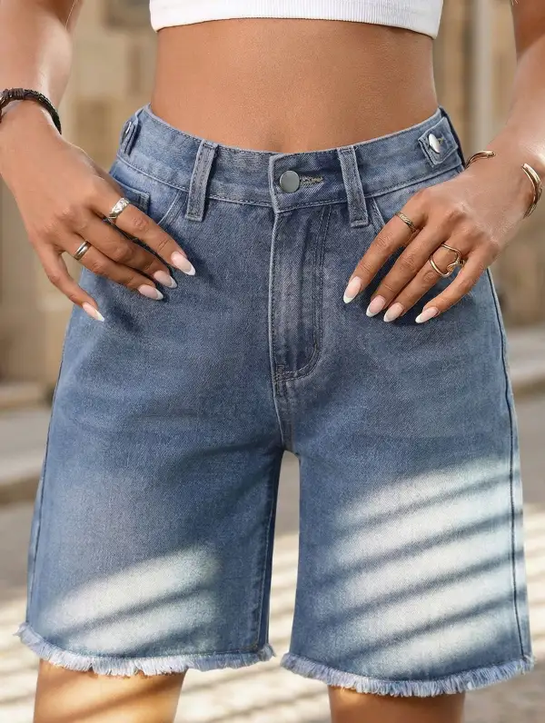 Washed Raw Hem Denim Shorts