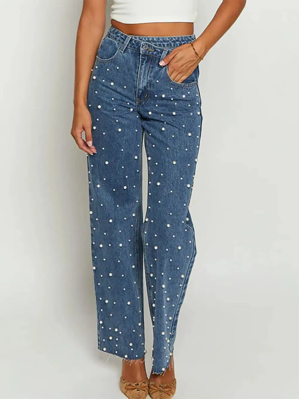 Polished High Waist Straight Leg Denim Jeans