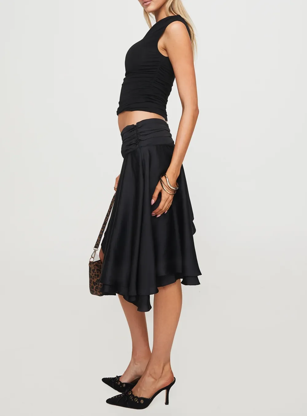Black Asymmetrical Wrap Mini Skirt