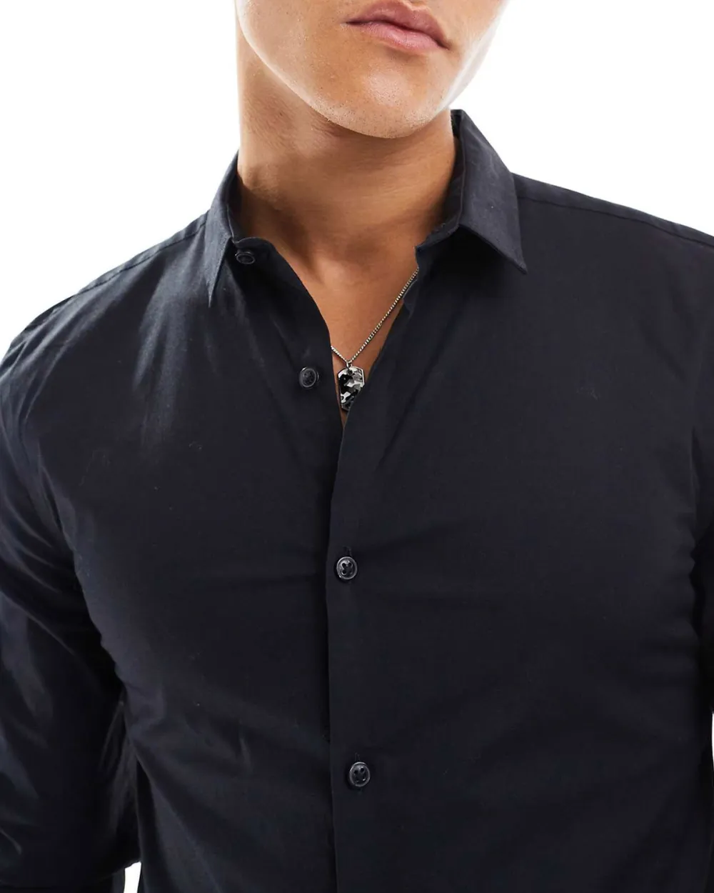 Sleeve Muscle Fit Poplin Shirt In Black