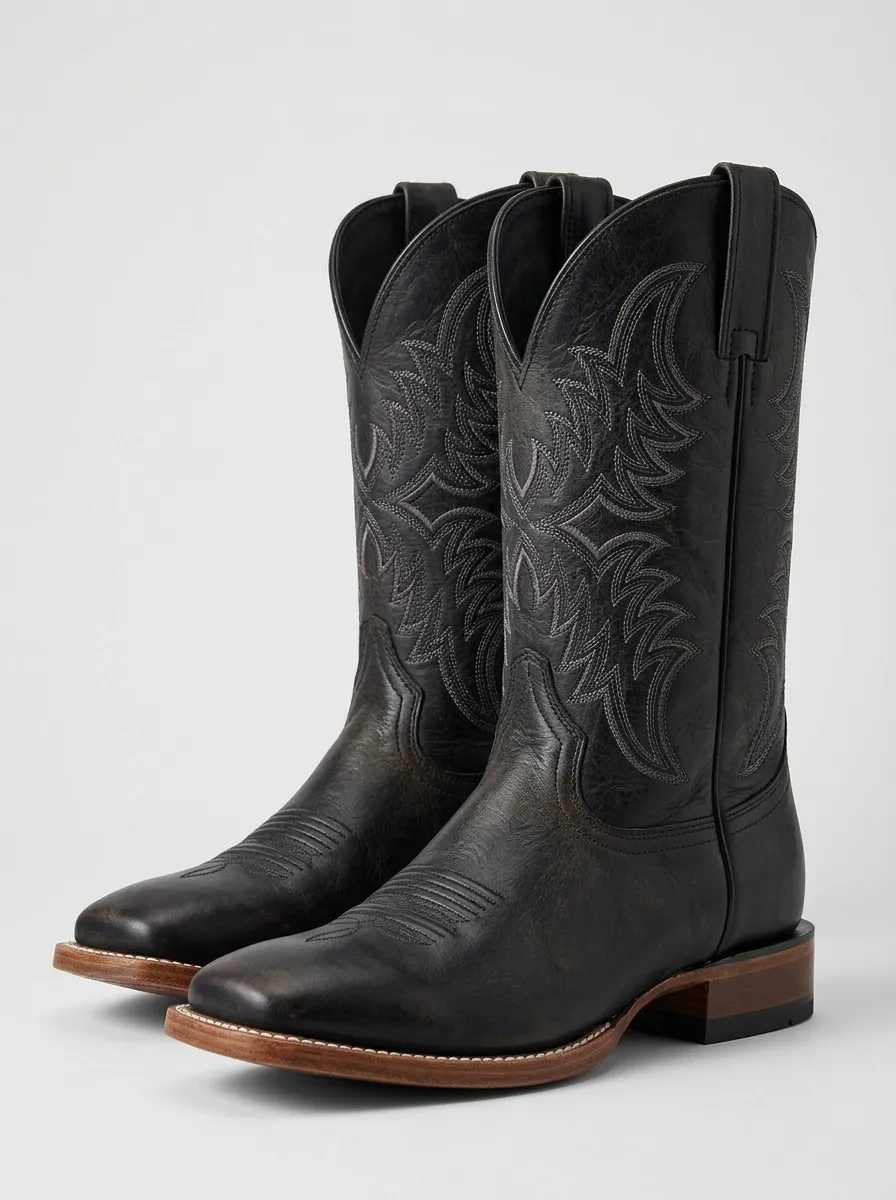 Outlaw-Inspired Embroidered Leather-Look Silhouette Men's Western Cowboy Boots