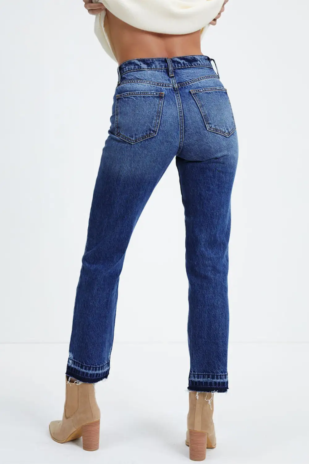 Women's Whiskered Wash Raw Hem Cropped Jeans