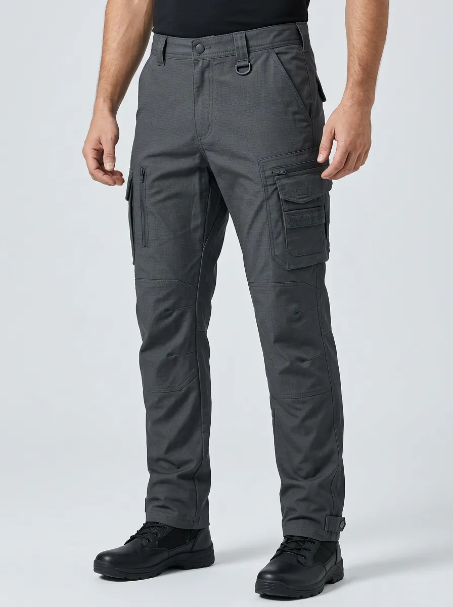 Men's Tactical D-Ring Zip-Compartment Cargo-Pocket Reinforced-Knee Grid-Weave Cargo Pants