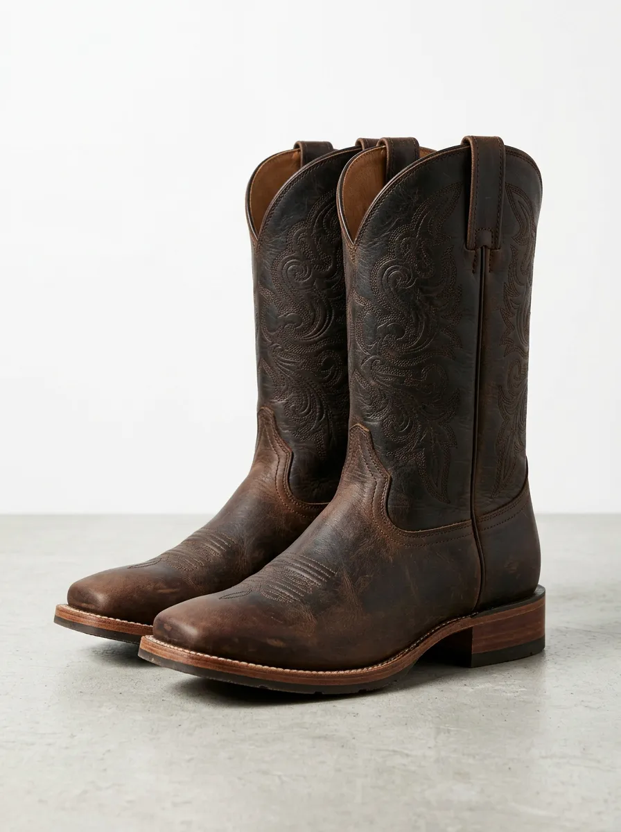Southwestern Embroidered Leather-Look Design Men's Western Cowboy Boots