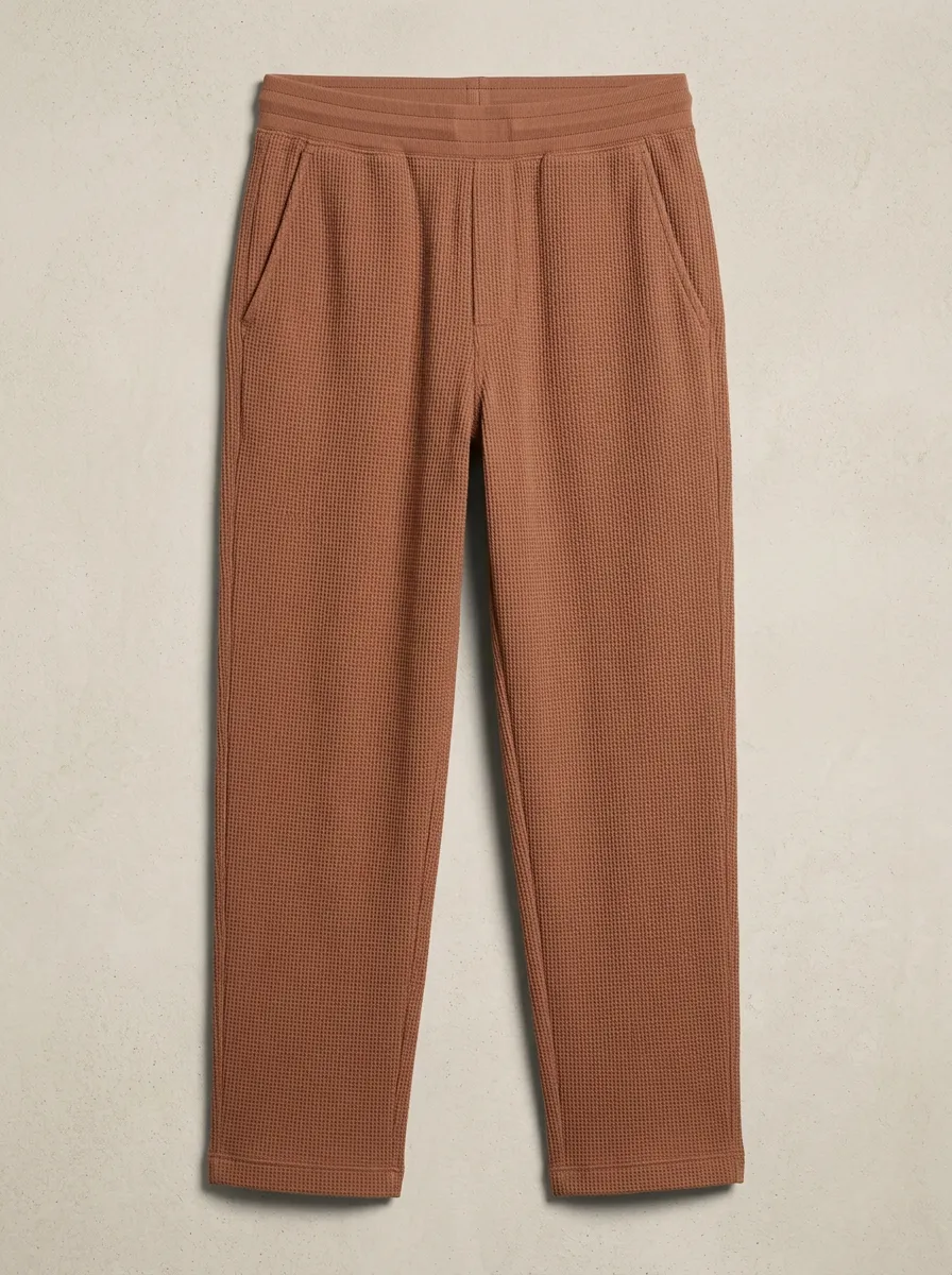 Unisex Casual Brown Waffle Knit Textured Jogger Pants