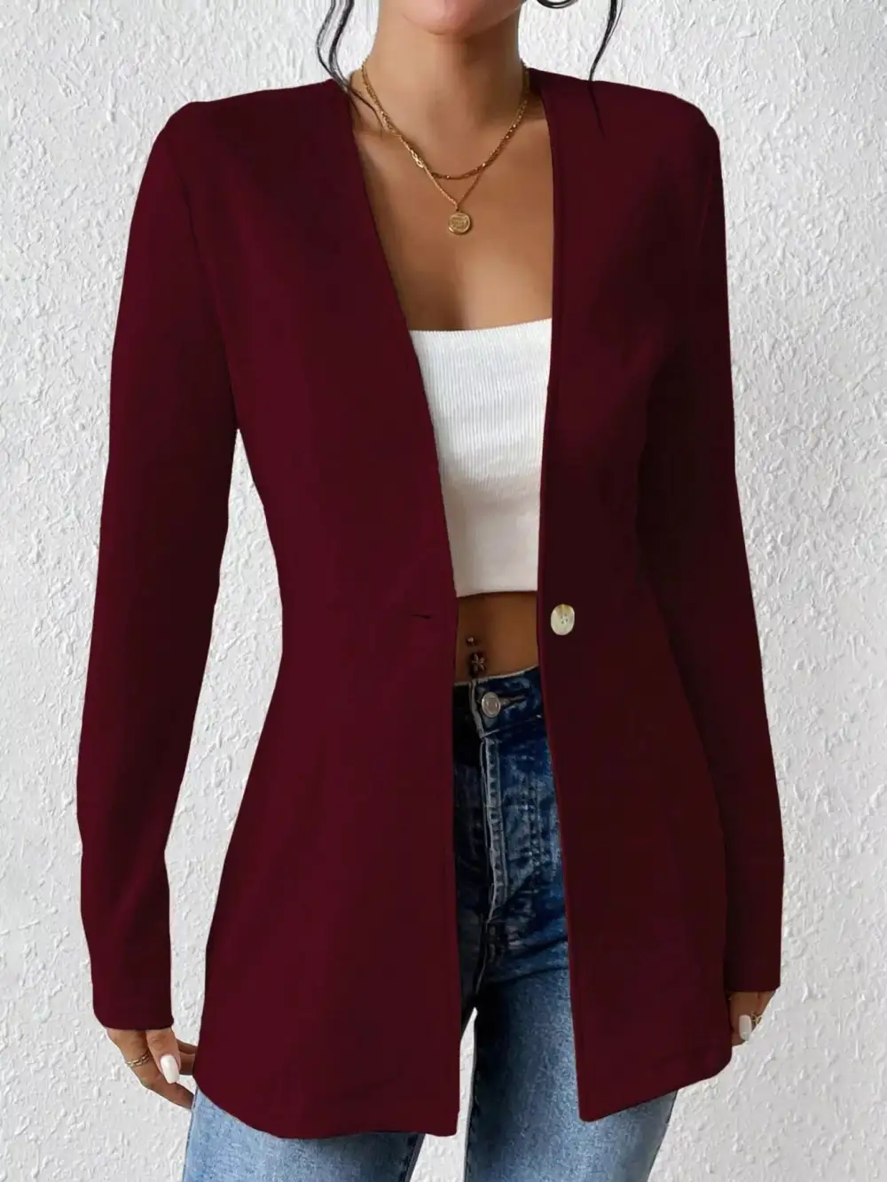 One Button Long Sleeve Blazer Easy Layering Piece