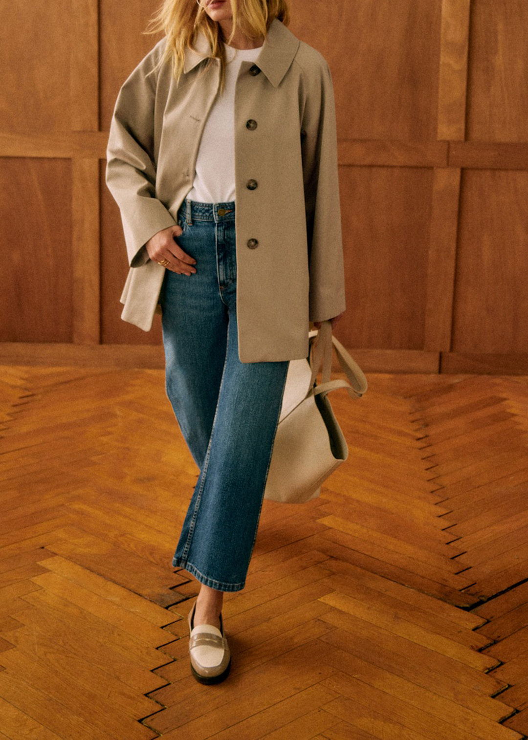 Light Beige Mid-Length Oversize Trench Coat
