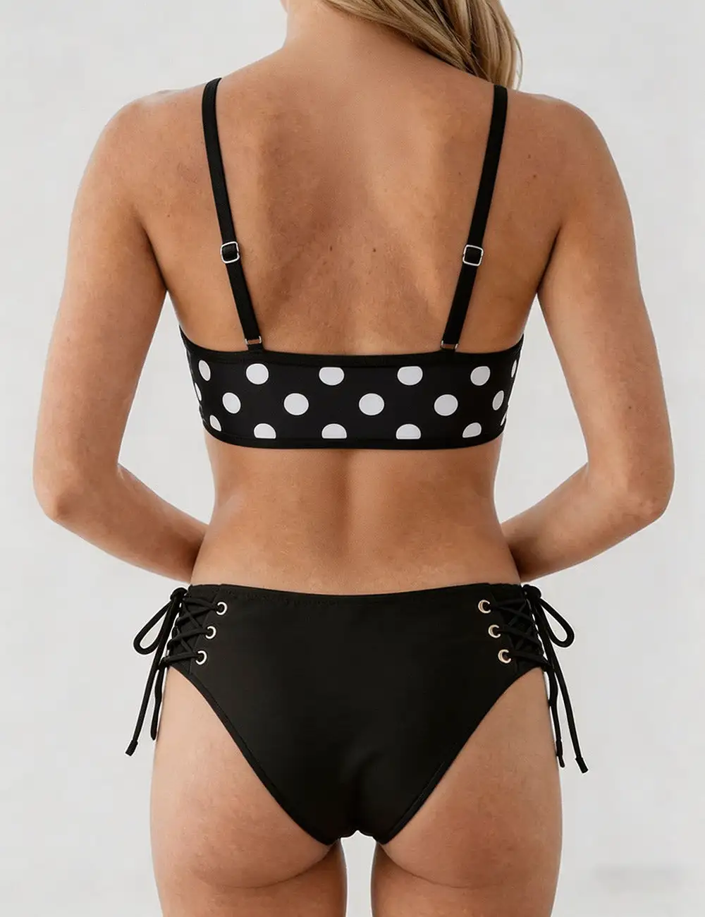 Polka Dot High Waist Lace Up Bikini Set