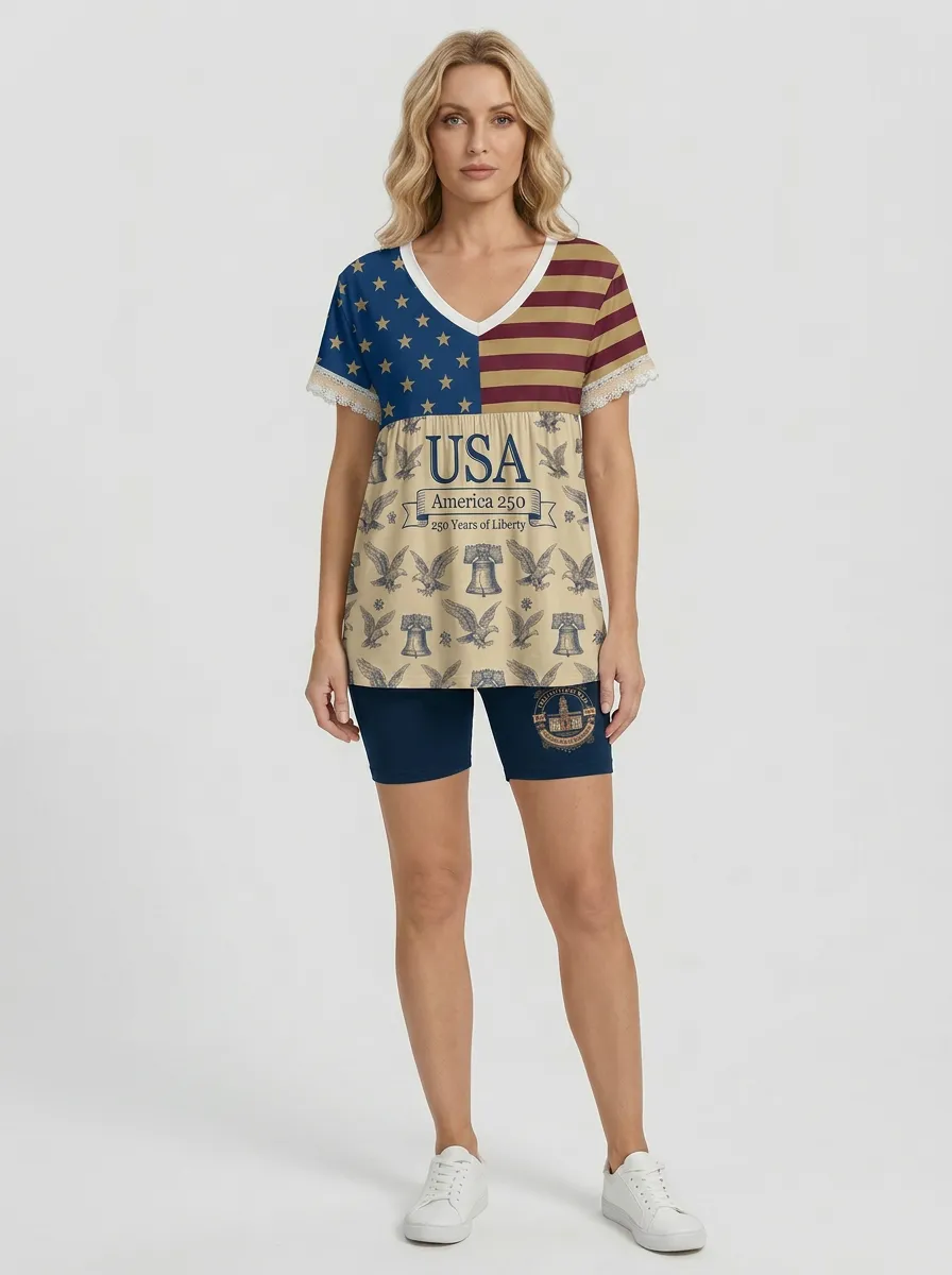 Women's USA 250th Anniversary Eagle Liberty Bell Printed Outfit Set