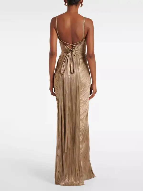 Metallic Pleated Corset Maxi Dress