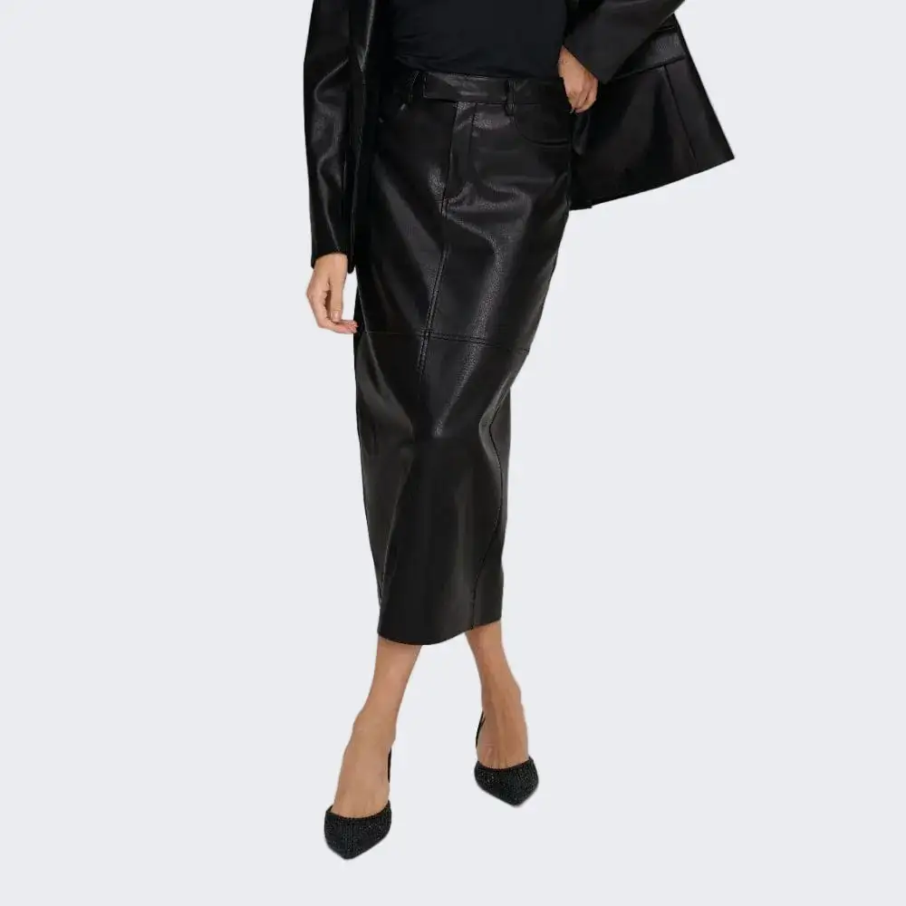 Faux Leather Long Skirt