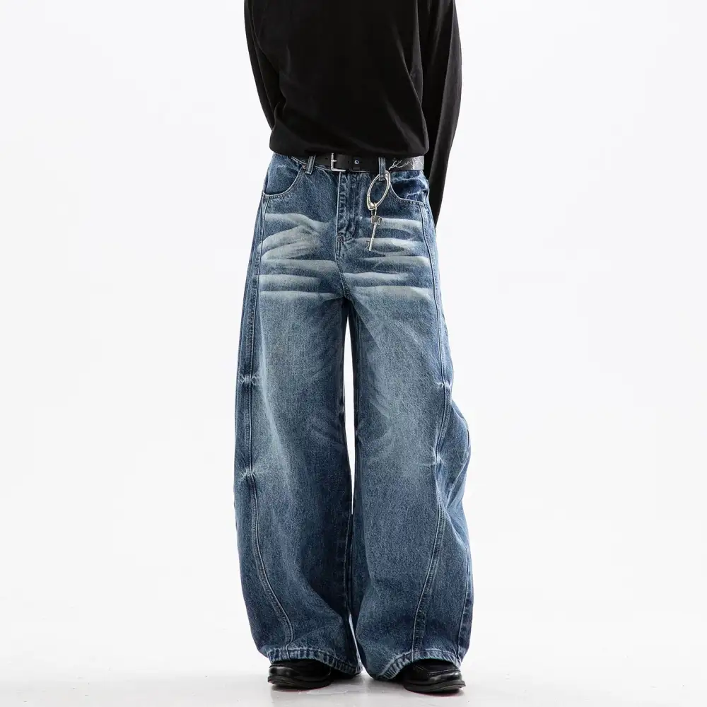 Ultra-Wide Whisker-Fade Washed Jeans