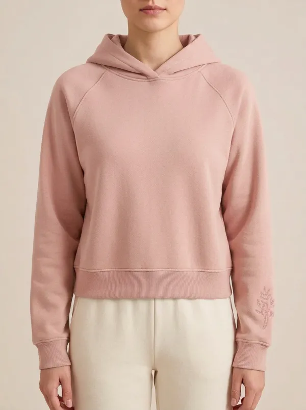 Women's Minimalist Sage Green Leaf Embroidered Hoodie