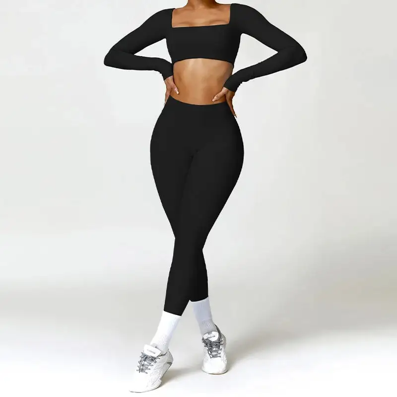 Piece Long Sleeve Gym Set Yoga Quick Running Leggings Workout Sports