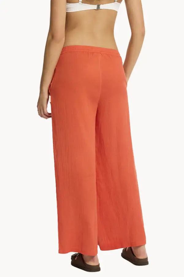 Drawcord Cotton Wide Leg Pants