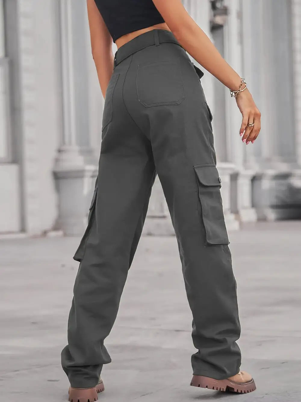 High Waist Cargo Pocketed Denim Jeans