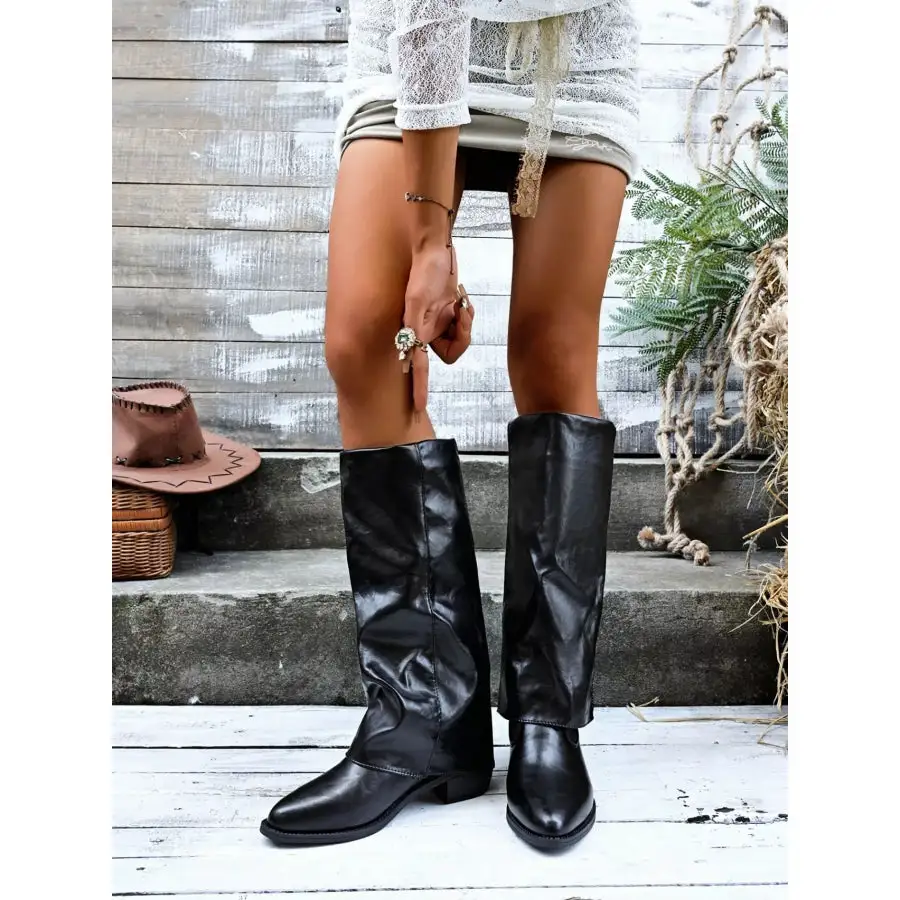Point Toe Block Heels Boots