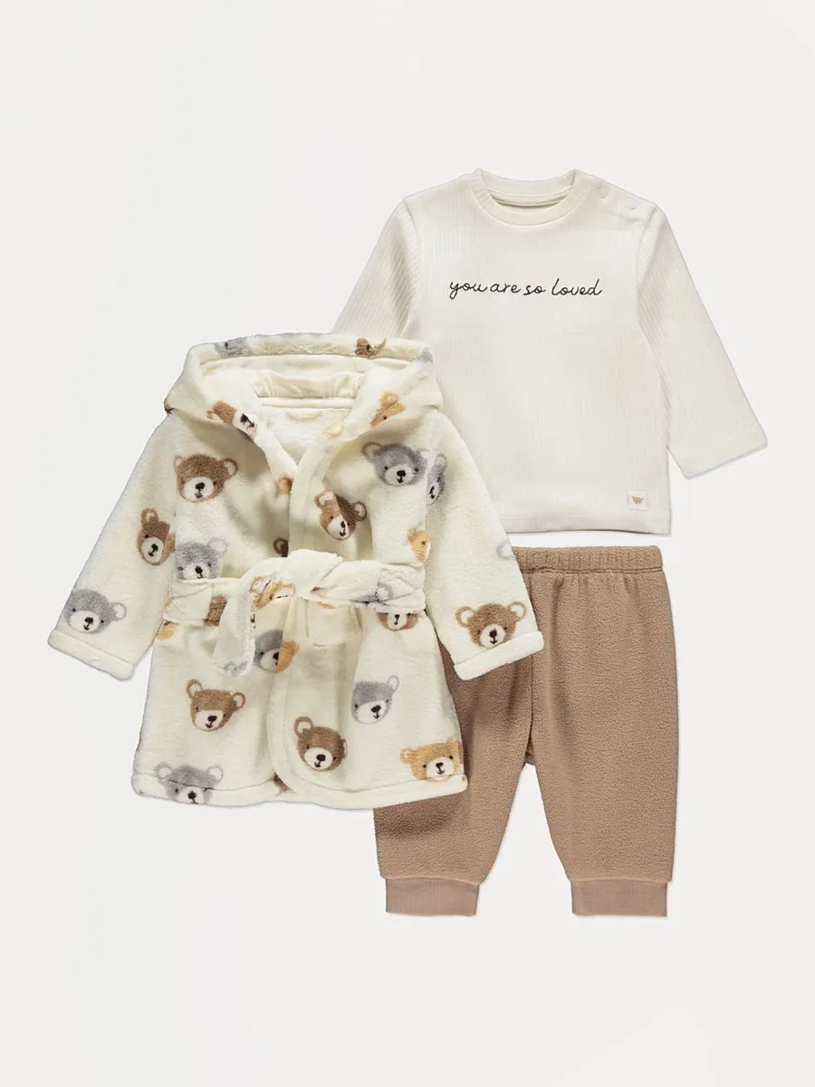 Long Sleeve Pyjamas and Bear Fleece Dressing Gown