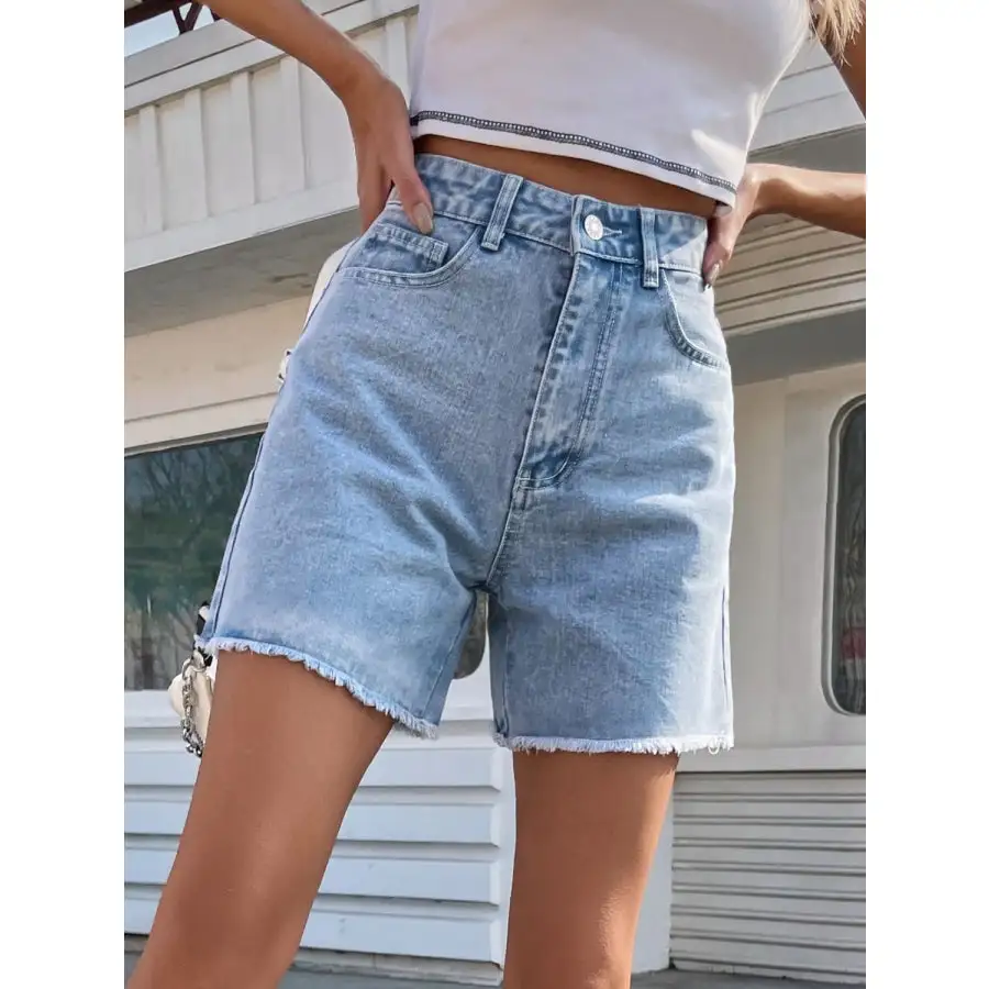Classic Raw Hem High Waist Denim Shorts