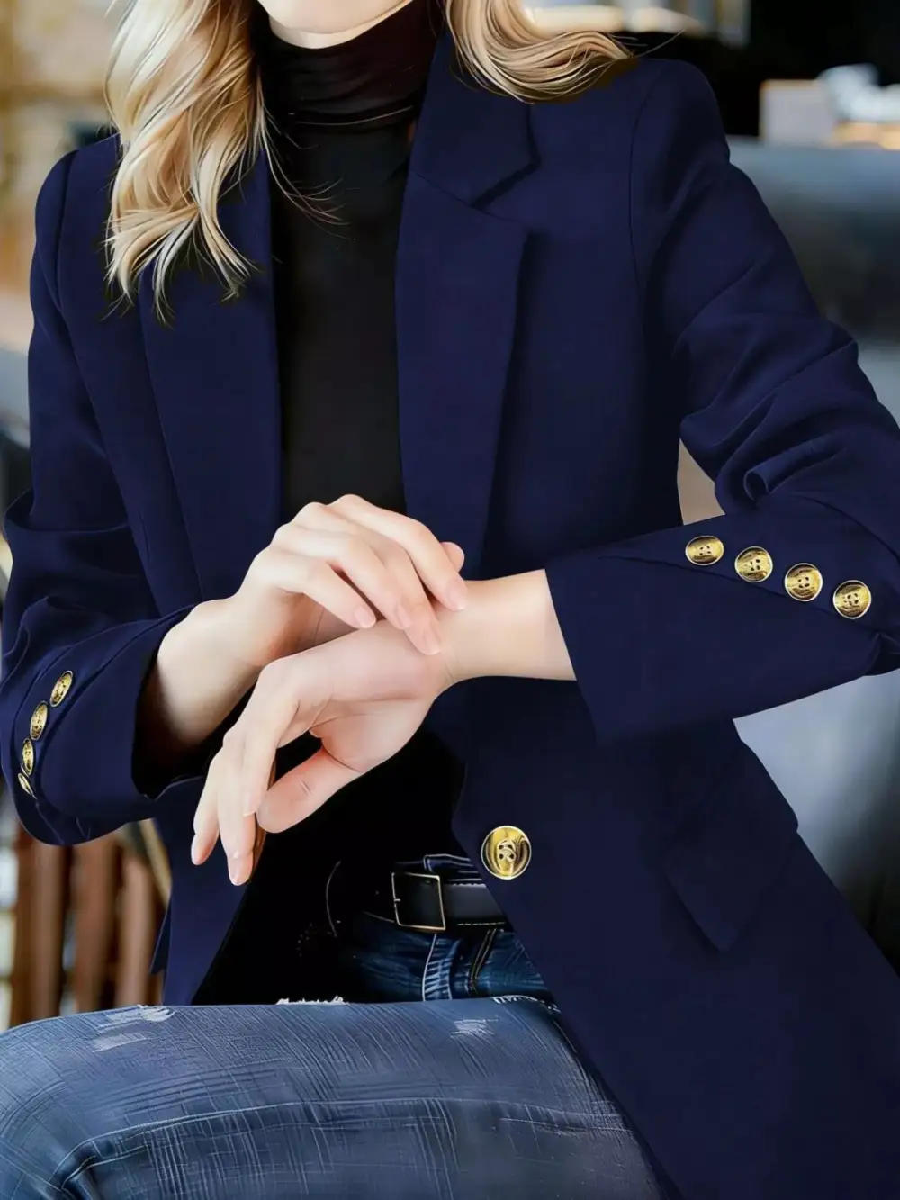 Refined Single-Button Lapel-Collar Blazer