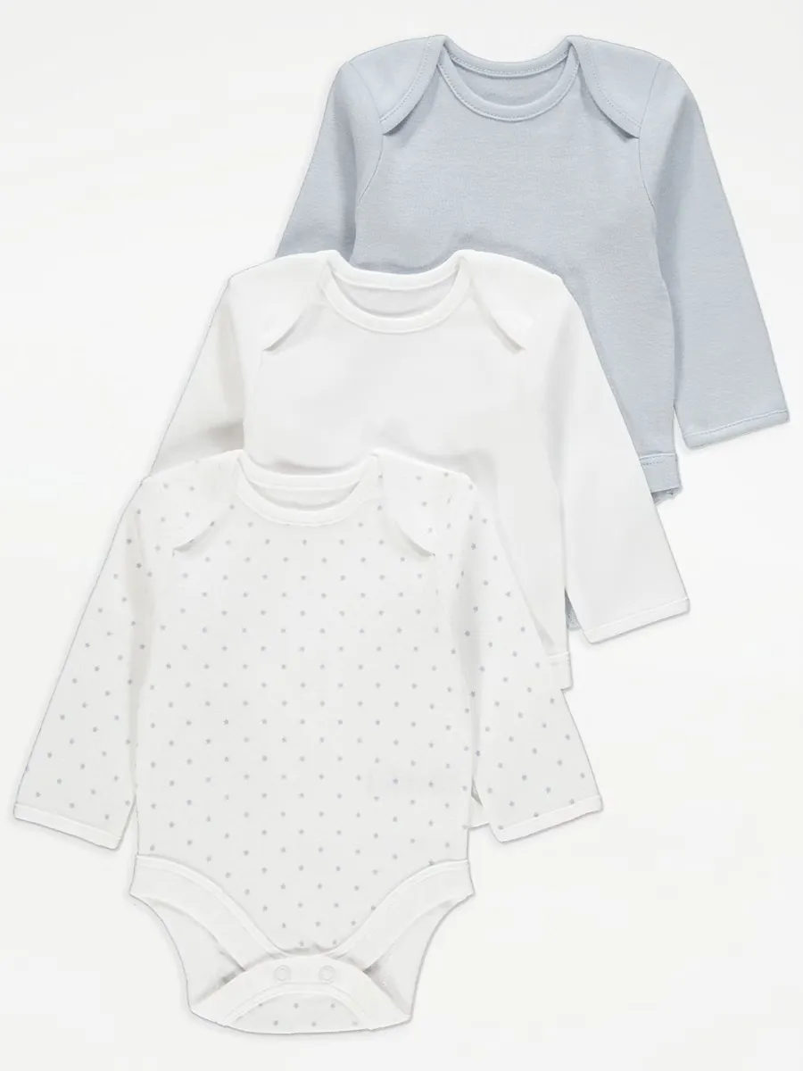 Blue Long Sleeve Bodysuits 3 Pack