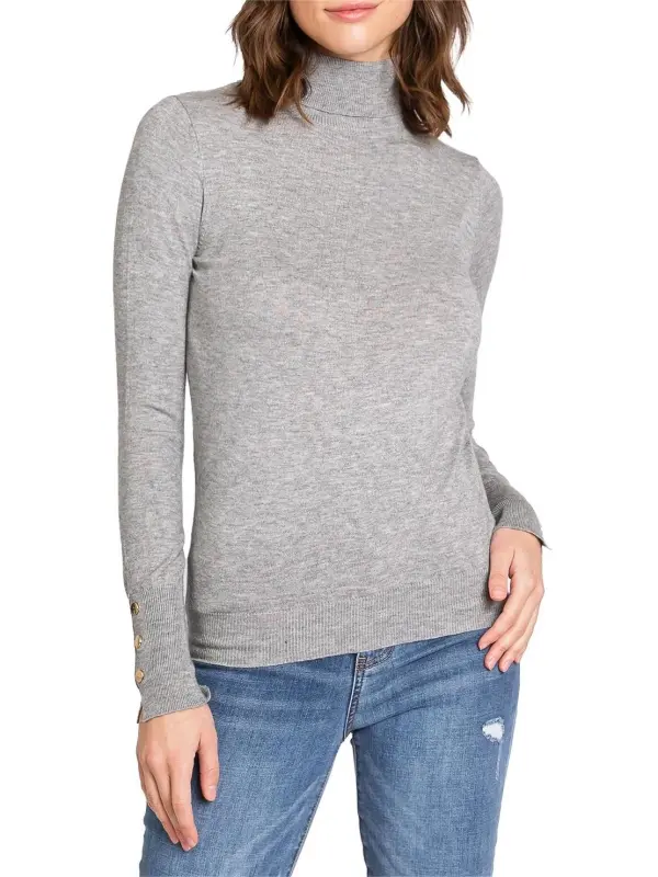 Decorative Button Turtleneck Top