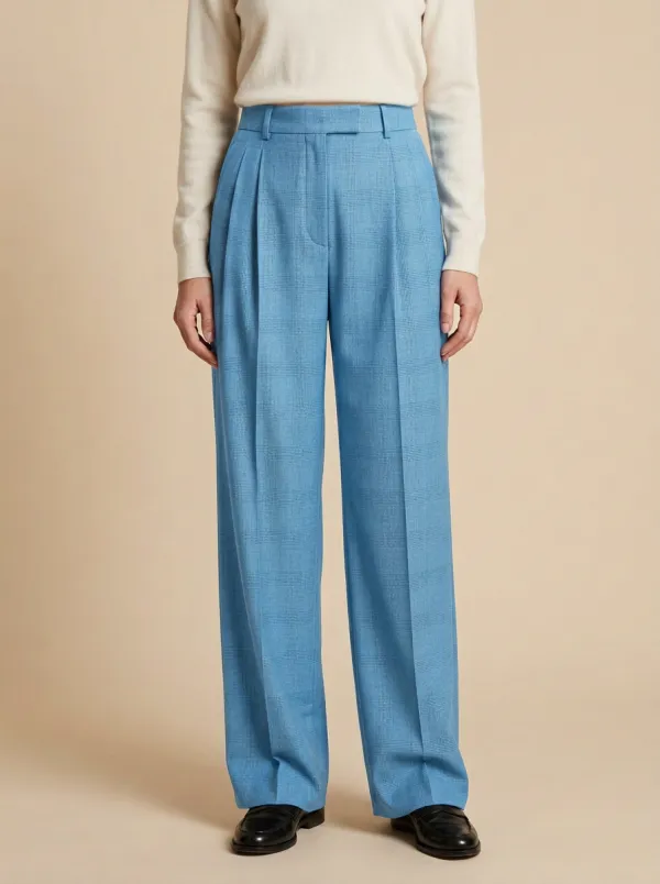 Plaid Pleated Wide Leg Trousers