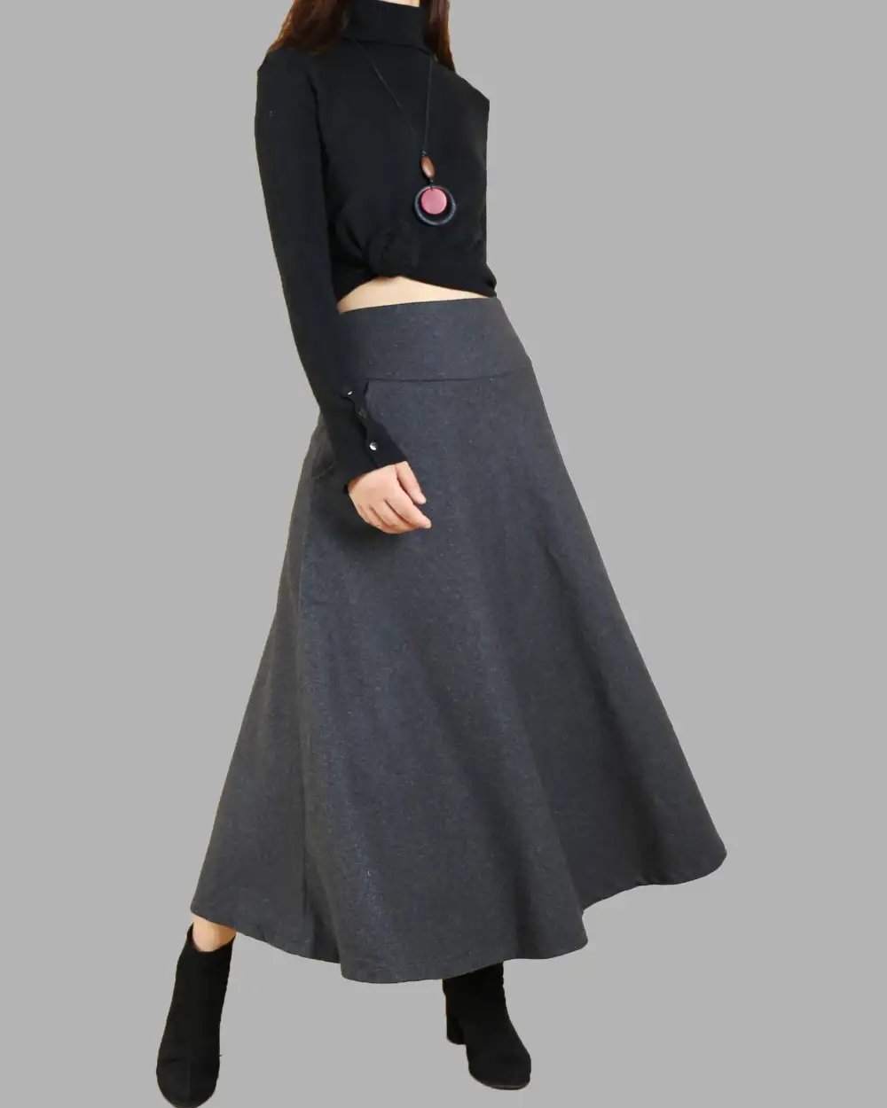 Pleated Wool Maxi Skirt