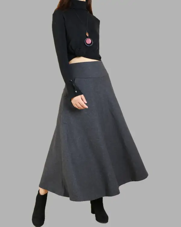 Pleated Wool Maxi Skirt