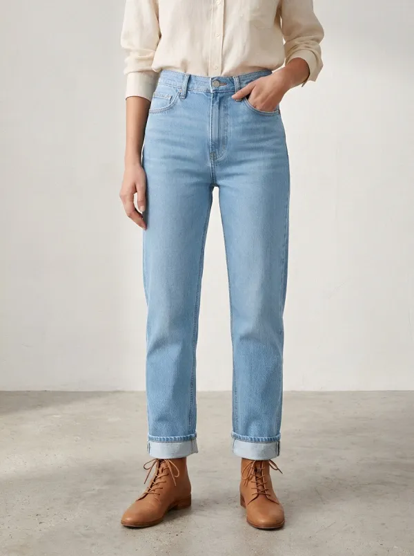 High-Rise Cuffed Women's Straight-Leg Jeans