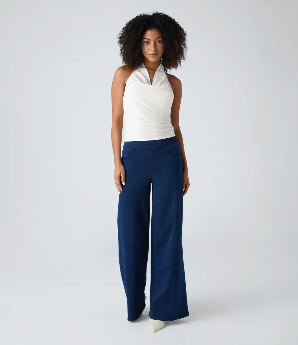 Halter Cowl Neck Backless Ruched Casual Tank Top