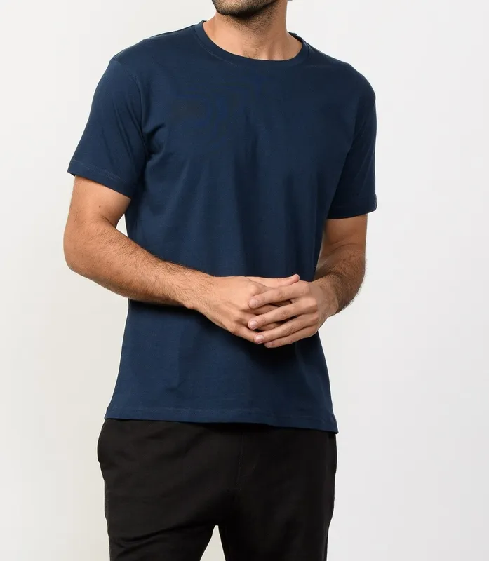 Deep Blue Cotton Crew Neck T-Shirt