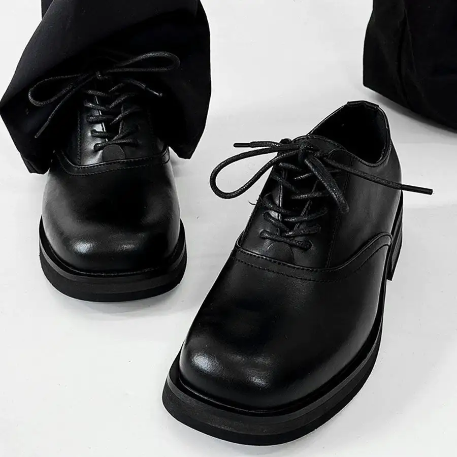 Square Toe Derby Heel Leather Dress Shoes
