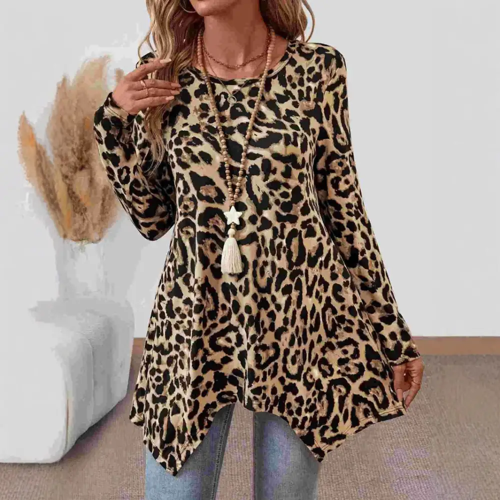 Long Sleeve Round Neck Asymmetrical Hem T-Shirt