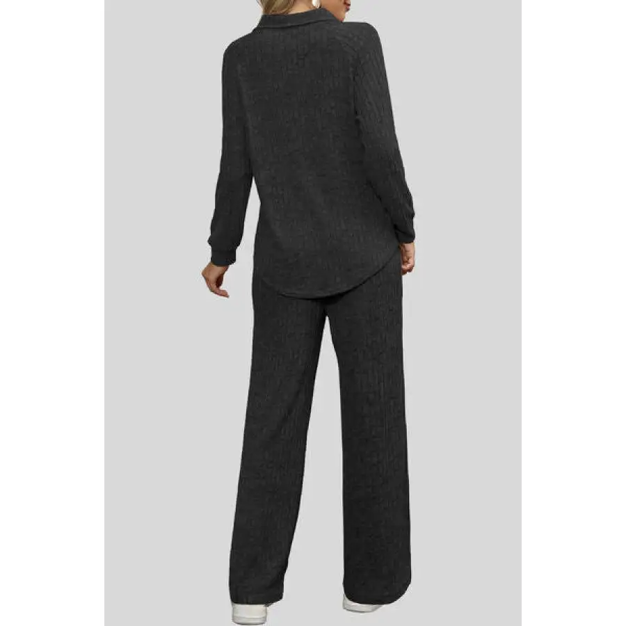 Ribbed Long Sleeve Top and Pocketed Pants Set