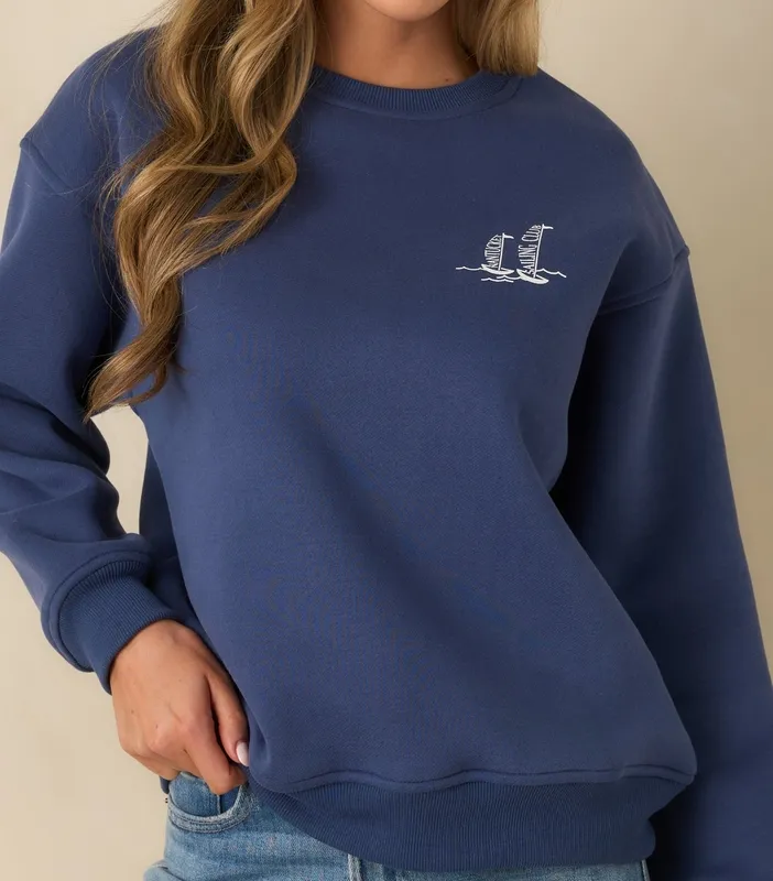 Washed Navy Graphic Crewneck Sweatshirt
