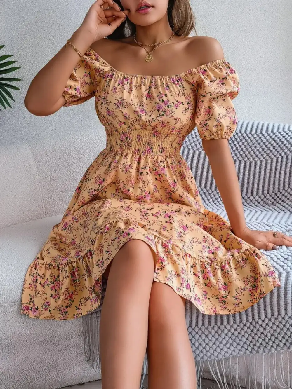 Ruffle Trim Floral Dress