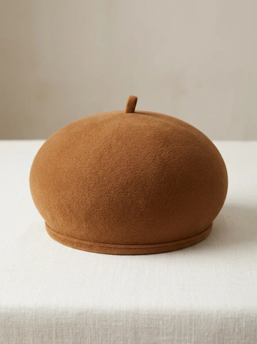 Unisex Minimalist Brown Felt Beret