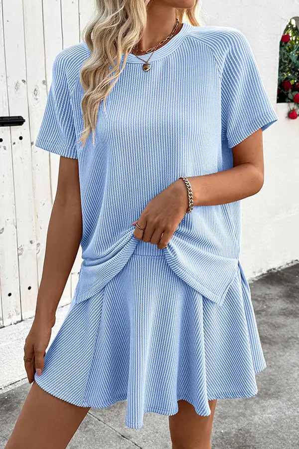 Round Neck Top Mini Skort Two Piece Set